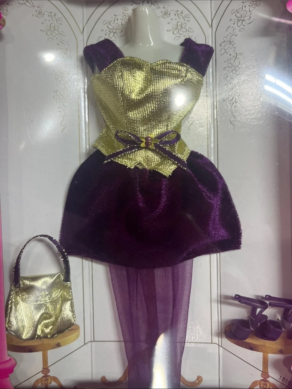 Vintage 1997 Barbie Party Outfit Dress in Pink, Gold and Purple